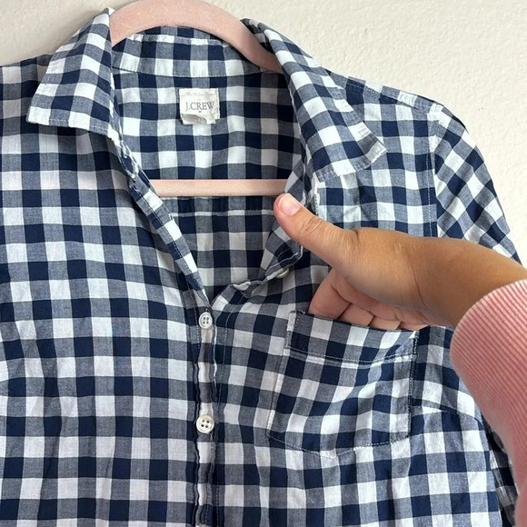 J. Crew The Perfect Shirt Gingham Blue White Plaid Checker Button Down Shirt XS - Picture 8 of 13
